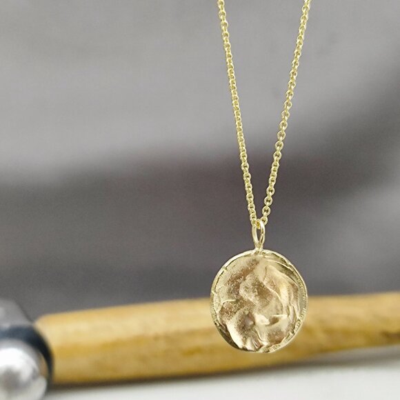 Gold necklace. 14 karat solid yellow gold necklace Raw pendant. Handmade pendant - Picture 13 of 15